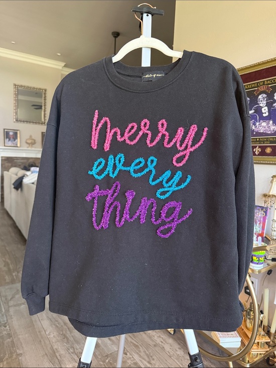 state of mine Sweaters - Black 'Merry Everything' tinsel Sweatshirt - Women's